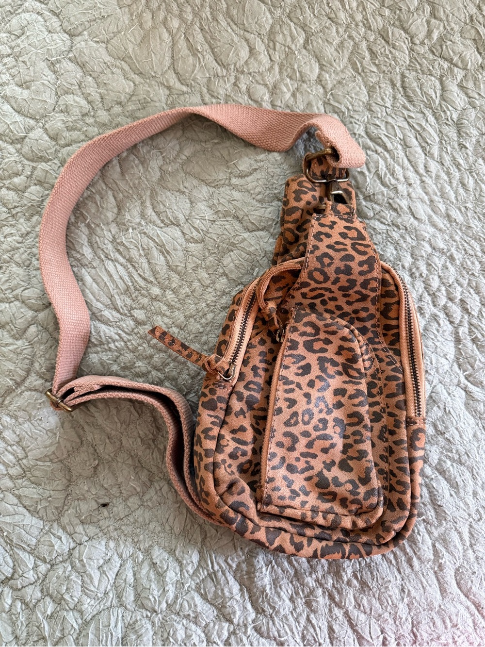 Free People Leopard Print Sling Bag with Strap